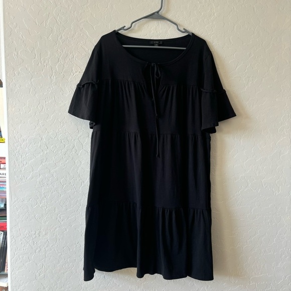 J Crew Black Broken-In Jersey Tiered Ruffle Short Sleeve Mini Dress Size 2X - Picture 5 of 10